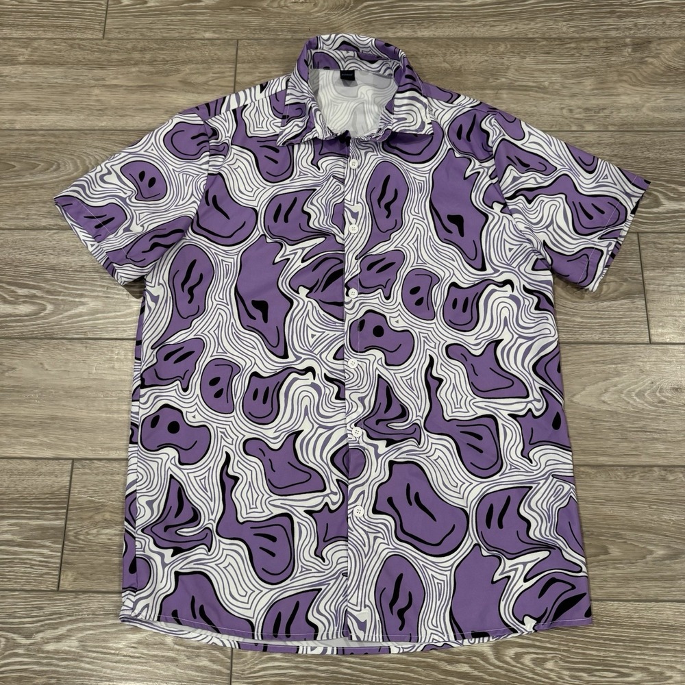 Rowme M Purple Psychedelic Abstract Shirt Y2K‎ Streetwear Festival 90s festival